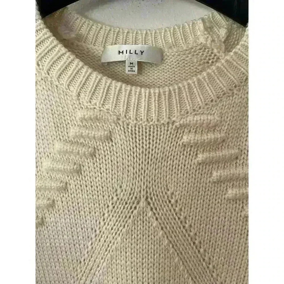 MILLY 100% Wool Cream Tan Heavy Weight Knit Sweater Size Medium - Picture 2 of 5